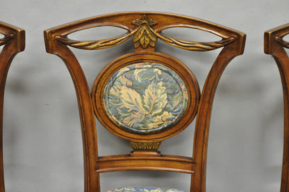 Vintage French Regency Style Carved Walnut Drape Back Dining Side Chair Set of 4