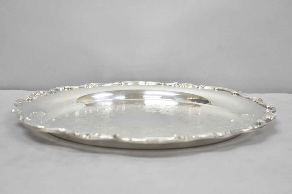 Vintage WM Rogers Wellington 1171 Round Silver Plated Etched Floral Platter Tray