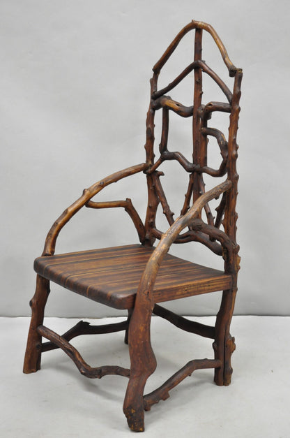 Antique Folk Art Handmade Wooden Twig Branch Adirondack Small Childs Chair