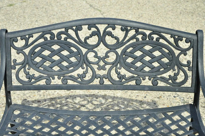 Tuscan Mediterranean Style Black Cast Aluminum Garden Patio Bench Loveseat (A)