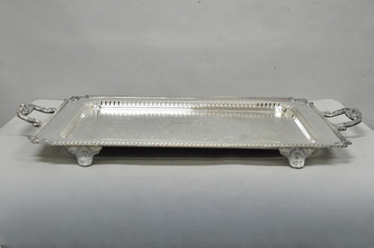Vintage English Victorian Large Silver Plated Twin Handle Serving Platter Tray