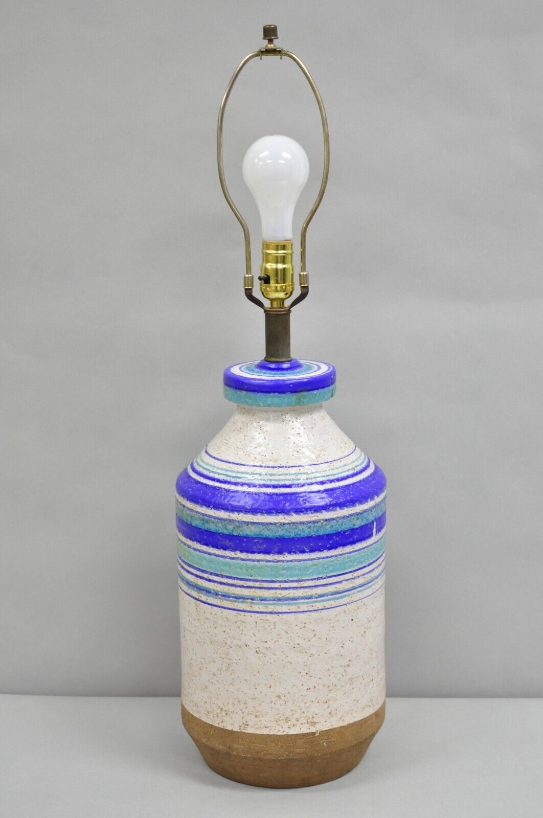 Aldo Londi Bitossi Italian Mid Century Modern Blue Ceramic Glazed Table Lamp