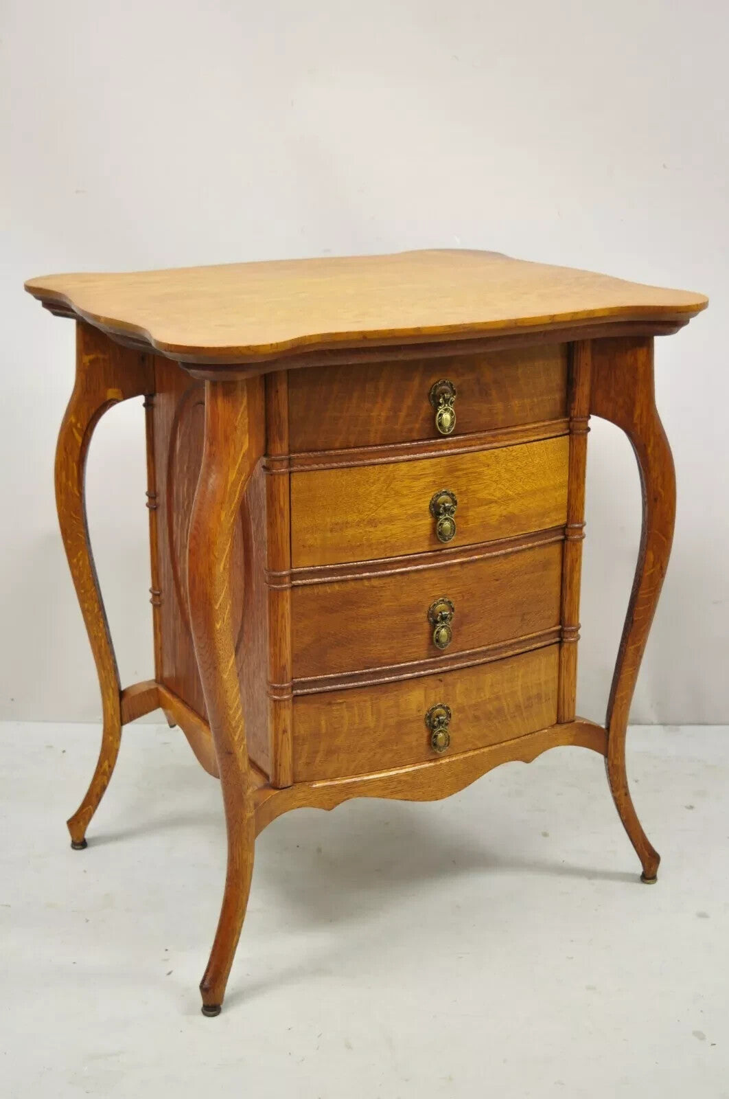 Antique Victorian Art Nouveau Golden Oak 4 Drawer Sewing Work Stand Side Table