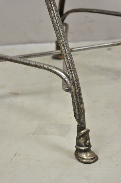 Antique French Wrought Cast Iron Spine Sauveur Arras Scrolling Garden Side Chair