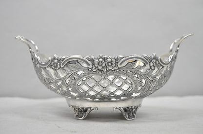 Vintage English Victorian Silver Plated Floral Pierced Small Nut Candy Dish