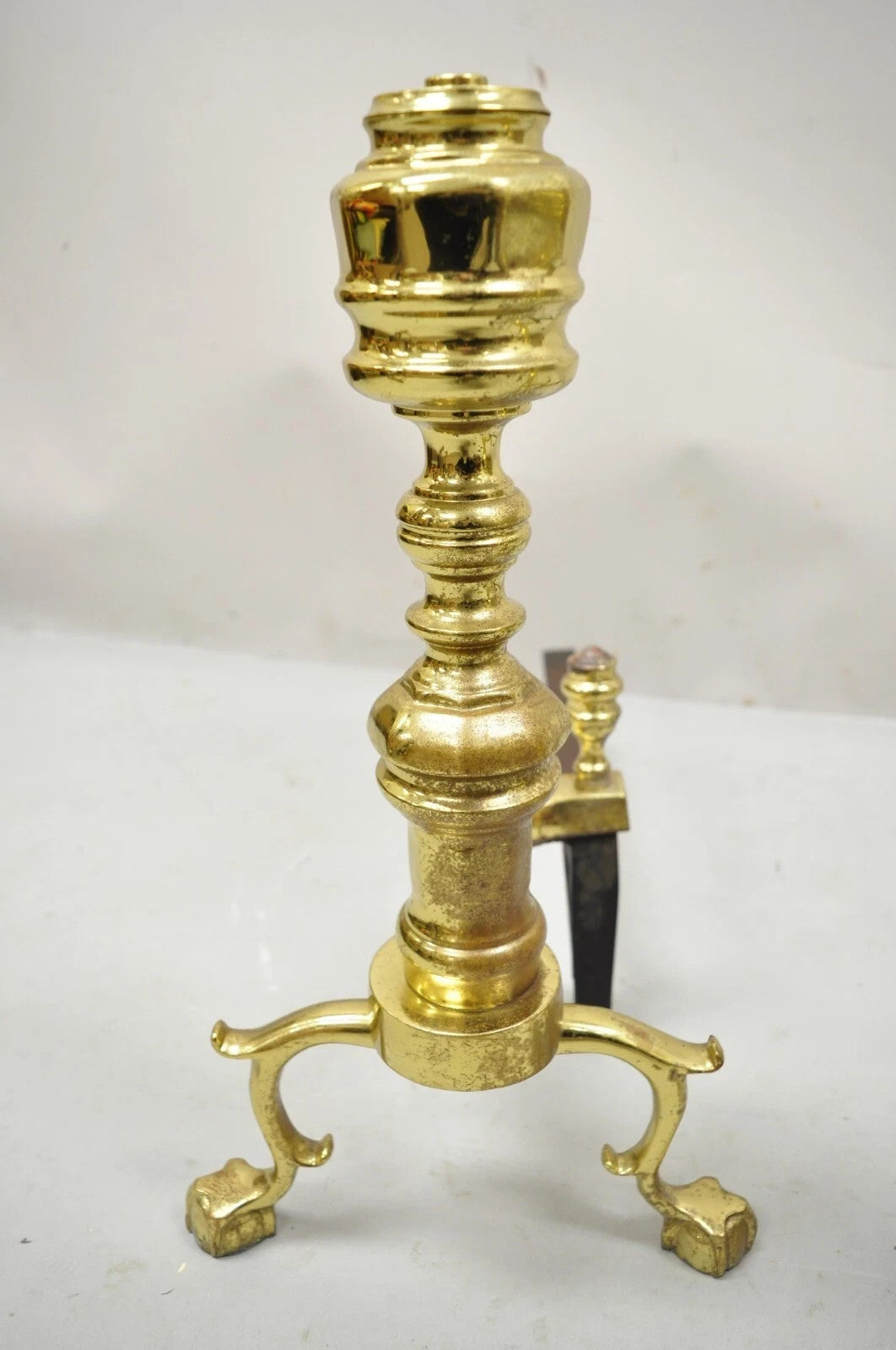 The Harvin Co Brass Federal Branch Leg Ball and Claw Fireplace Andirons - a Pair