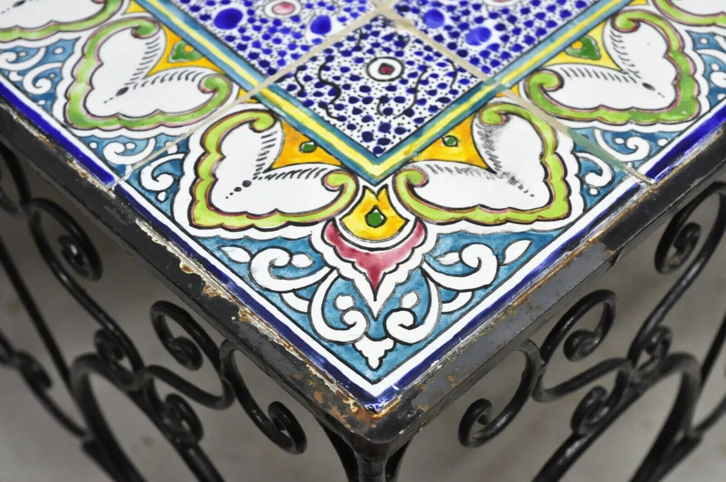 Arts & Crafts Ceramic California Tile Wrought Iron Coffee Table attr. Catalina