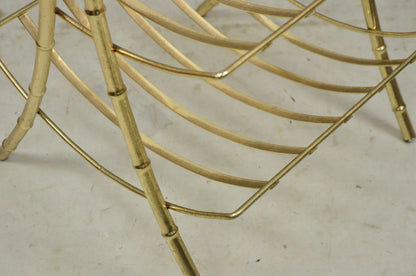 Vintage Hollywood Regency Gold Metal Faux Bamboo 3 Tier Magazine Rack Stand