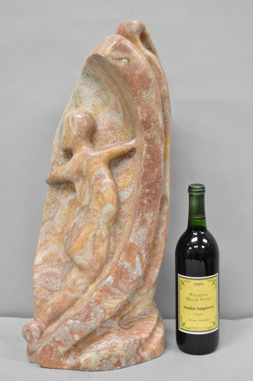 Vintage Seymour Shuren Modern Pink Carved Marble Abstract Nude Figure Sculpture