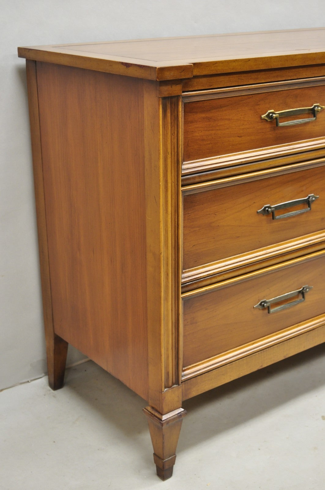 Vintage French Provincial Cherry Wood White Furn. 9 Drawer Credenza Long Dresser