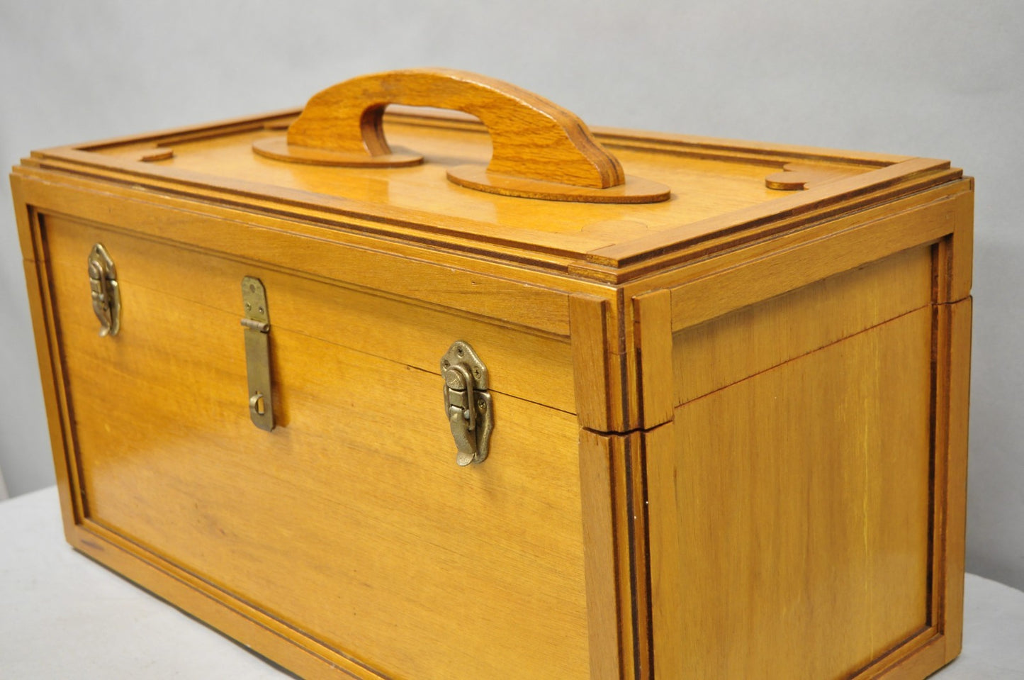 Vintage Arts & Crafts Custom Handmade Large Wooden Tool Chest Tool Box