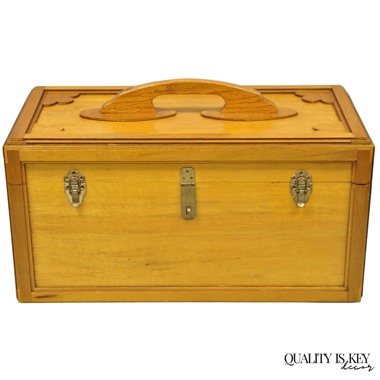 Vintage Arts & Crafts Custom Handmade Large Wooden Tool Chest Tool Box