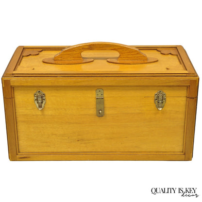 Vintage Arts & Crafts Custom Handmade Large Wooden Tool Chest Tool Box