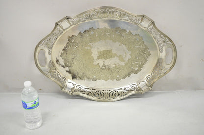 Antique D & H England 24" Silver Silver Plated Pierced Scalloped Platter Tray