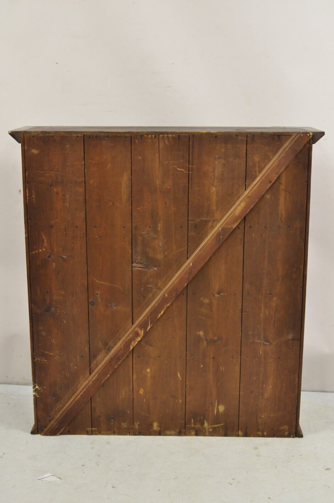 Antique American Colonial Cherry Wood Wavy Glass Door China Cabinet Hutch