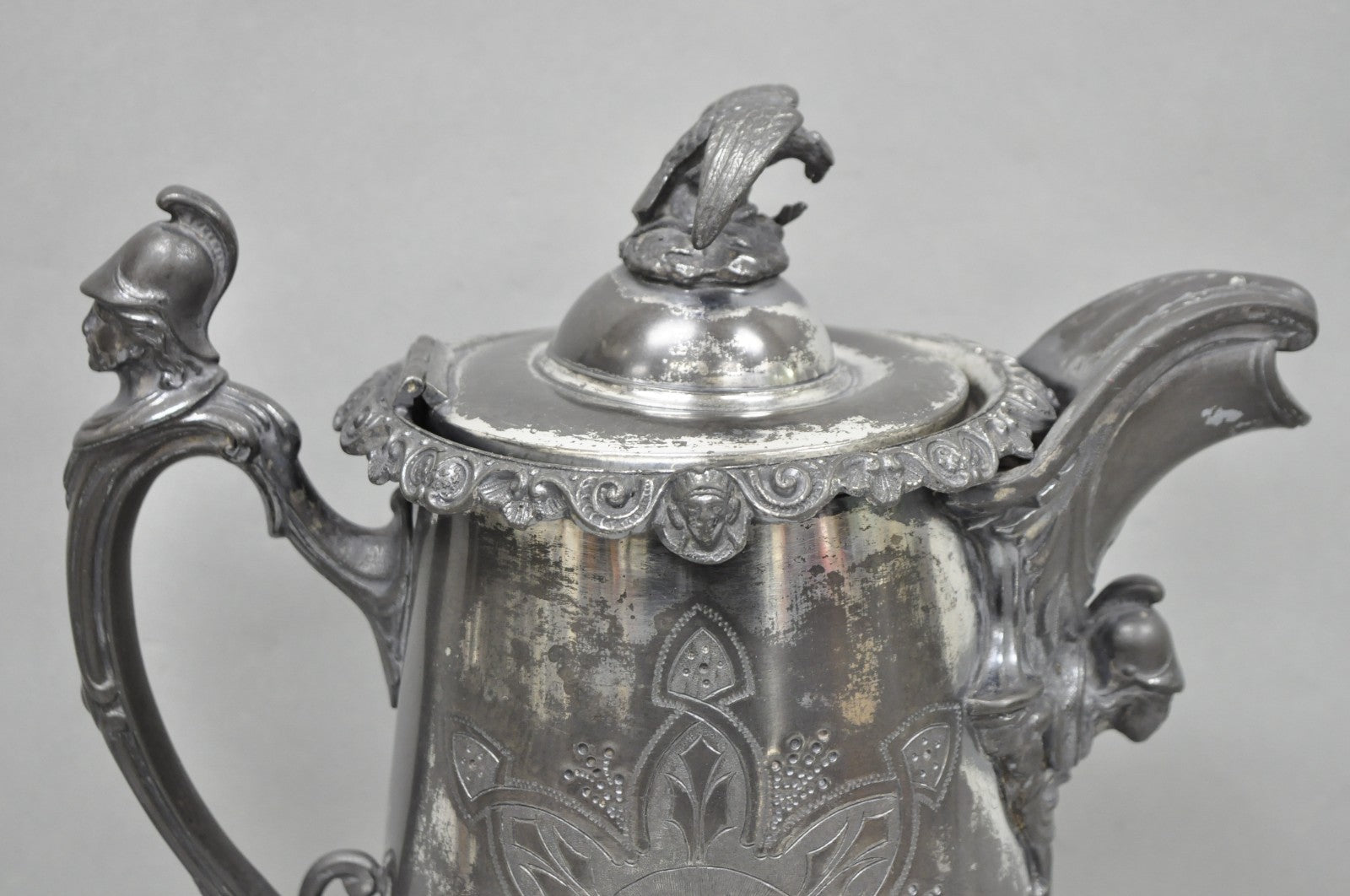 Antique American Victorian E. Kaufmann Figural Coffee Pot Water Pitcher w/ Eagle