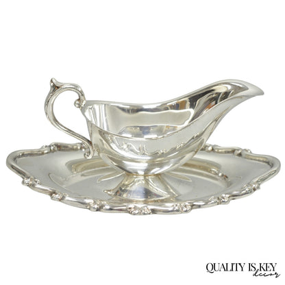 Vintage FB Rogers Silver Plated Victorian Gravy Sauce Boat w/ Attached Dish