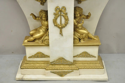 French Louis XV Style Marble & Figural Bronze Ormolu Console Table w/ Cherubs
