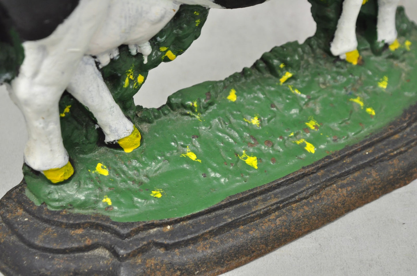 Antique Black and White Dairy Cow Cast Iron Painted Large Figural Door Stop