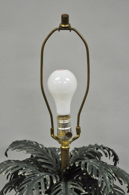 Vintage Italian Hollywood Regency Tole Metal Tropical Palm Tree Table Lamp