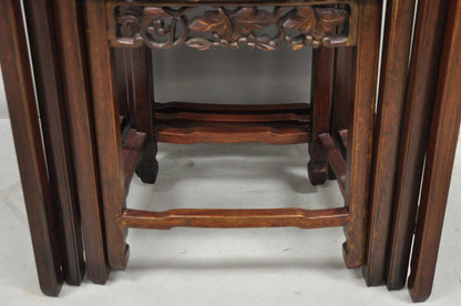 Vintage Chinese Carved Hardwood Curved Frame Nesting Side Tables - Set of 4