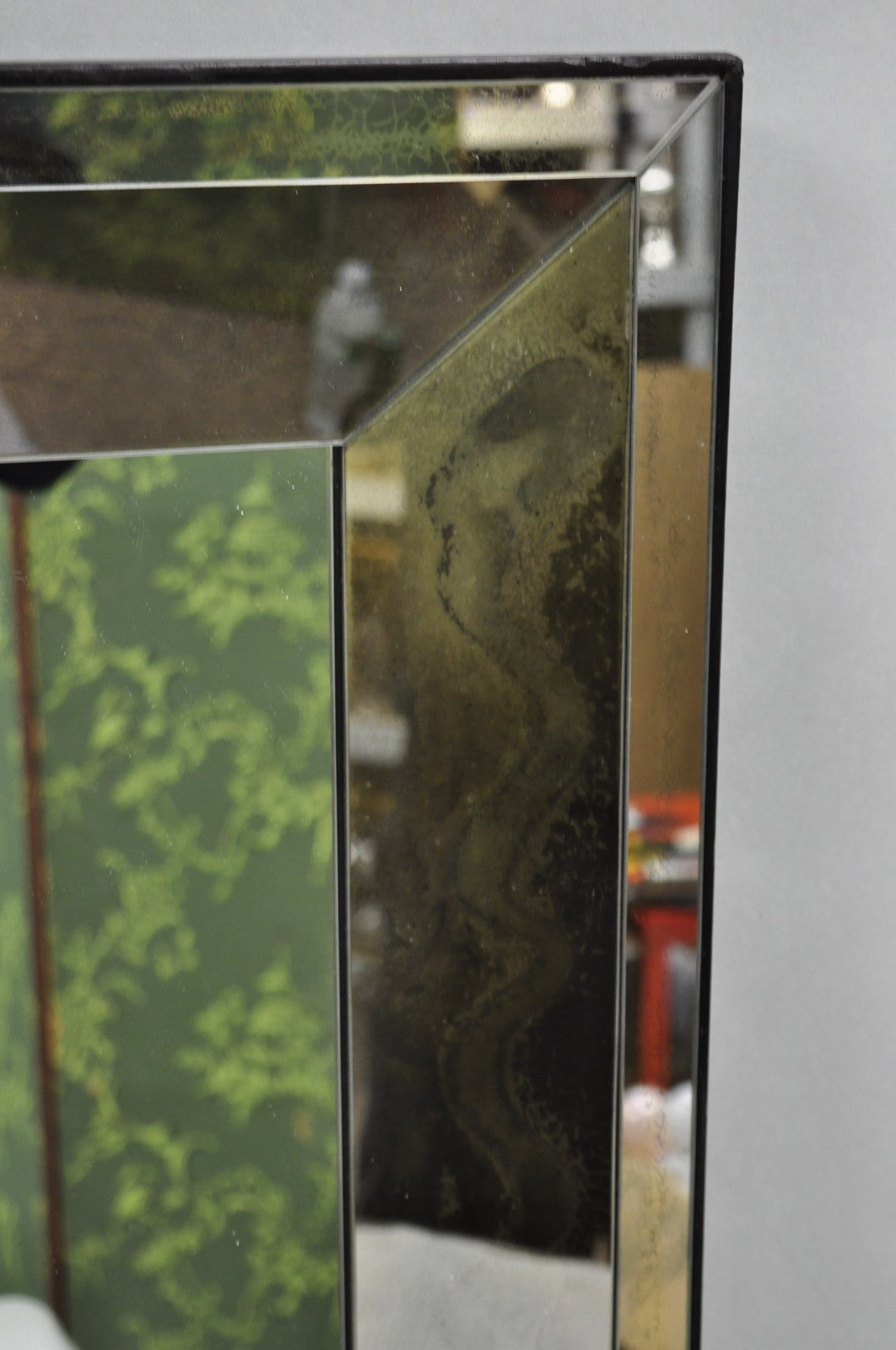 Hollywood Regency James Mont Style Verre Eglomise Smoked Glass Wall Mirror