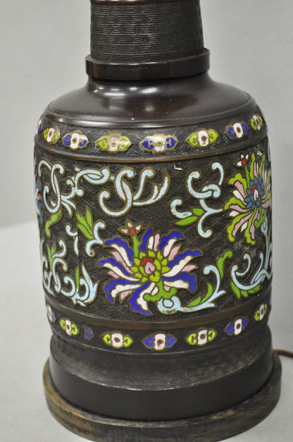 Antique Chinese Bronze Cloisonne Enameled  Champleve Chinoiserie Table Lamp