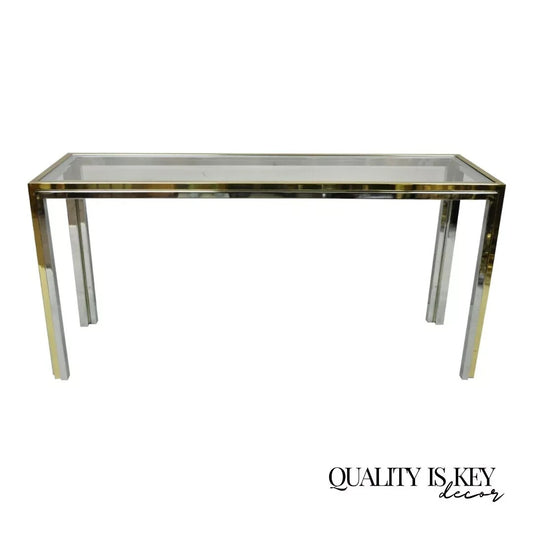 Romeo Rega Modernist Maison Jansen Style Chrome Brass Glass Console Hall Table