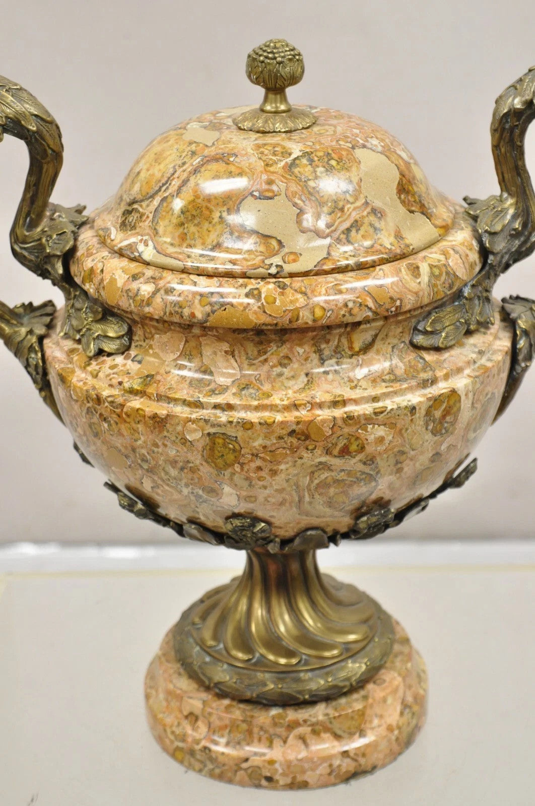 Vintage Bronze and Marble French Baroque Style Lidded Urn Centerpiece Cassolette