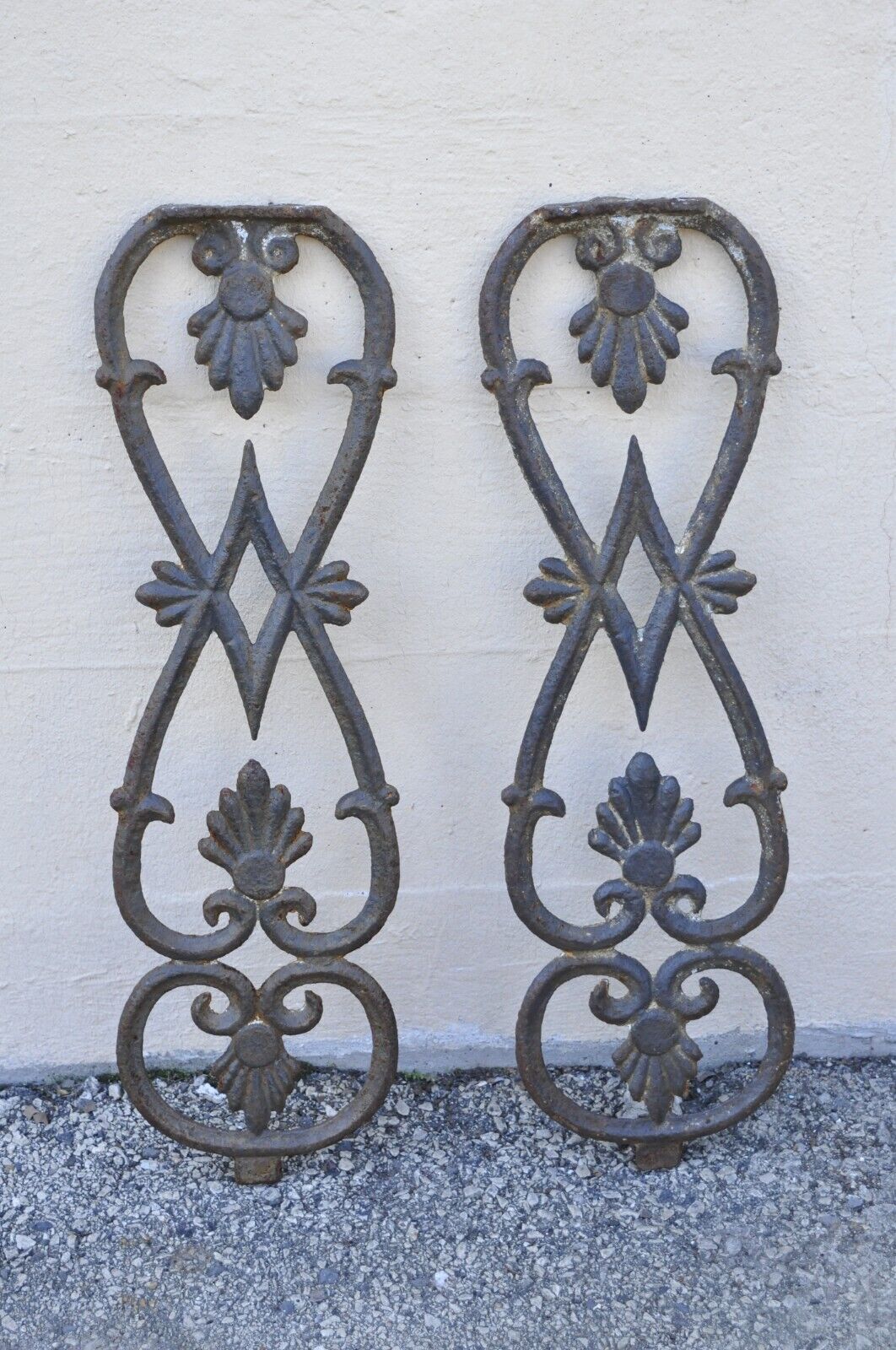Antique Victorian Cast Iron Gate Supports Architectural Elements - a Pair