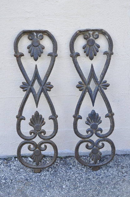 Antique Victorian Cast Iron Gate Supports Architectural Elements - a Pair