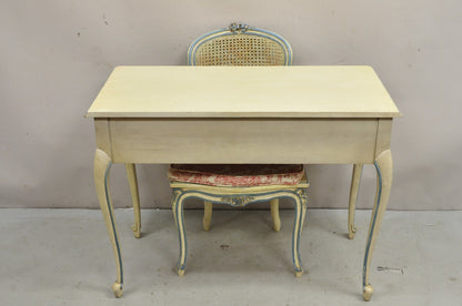 Vintage French Provincial Louis XV Cream & Blue Ladies Writing Desk Chair Set