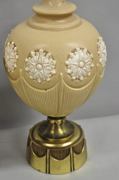 Vintage Hollywood Regency Beige Bulbous Ceramic Snowflake Table Lamps - a Pair
