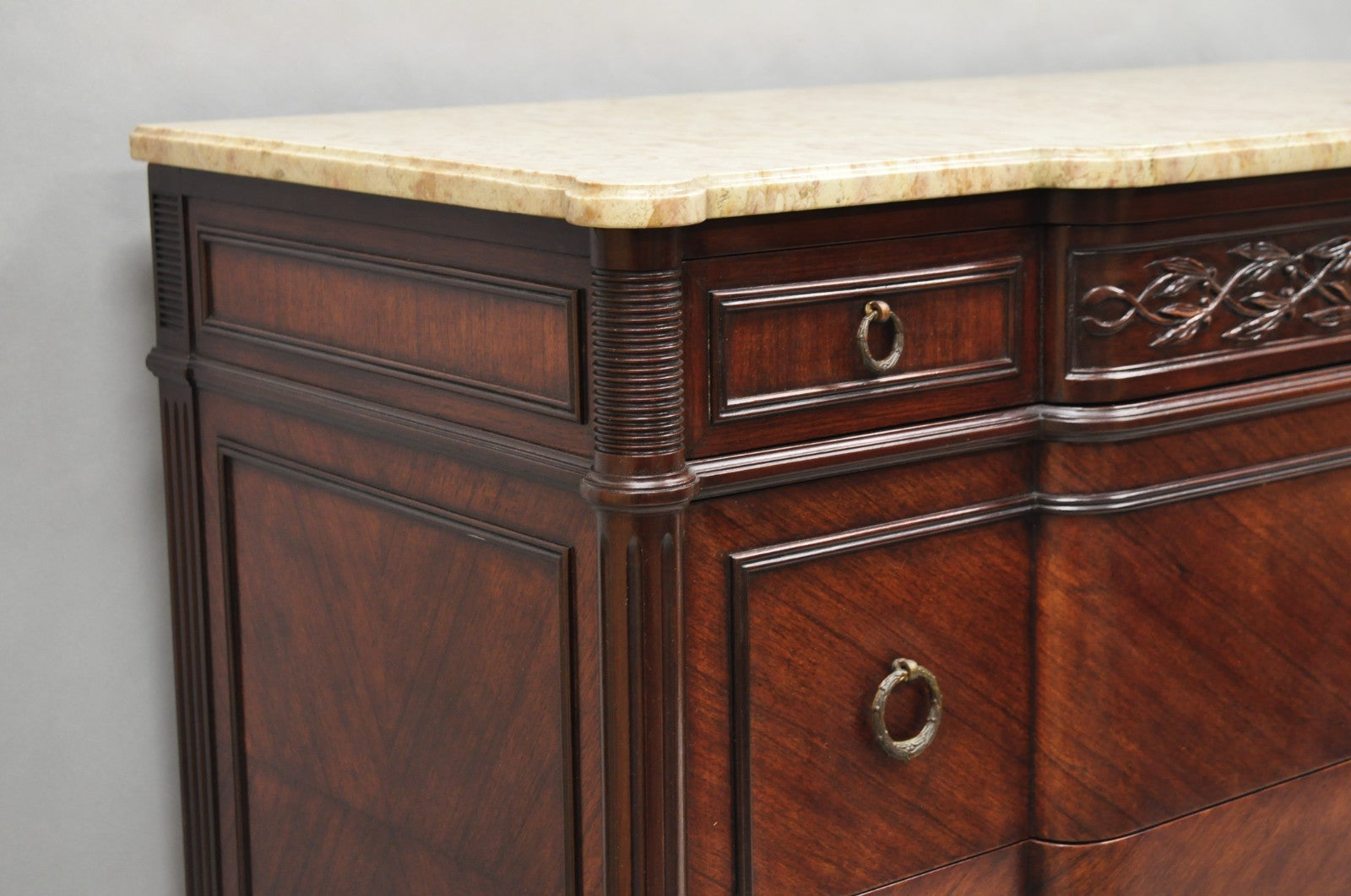 Antique French Louis XVI Maison Jansen Style Mahogany Marble Top Dresser Commode