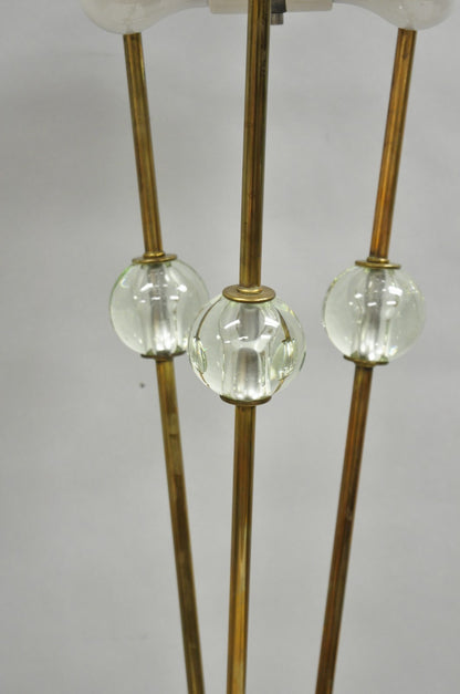Vintage Mid Century Italian Modern Brass and Glass Sphere Tripod Tall Table Lamp