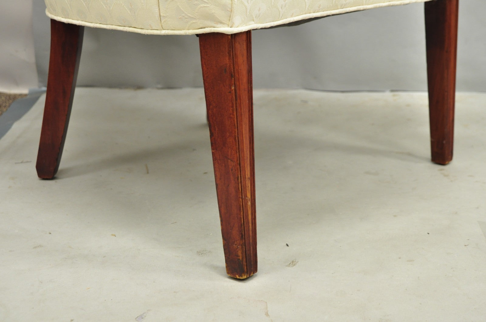Vintage French Art Deco Style Channel Wingback Mahogany Lounge Arm Chairs - Pair