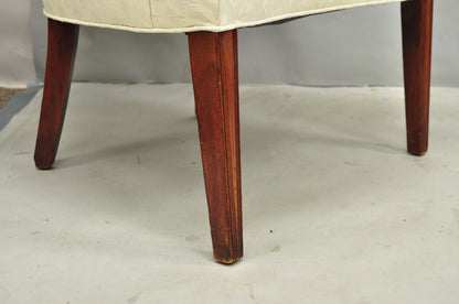 Vintage French Art Deco Style Channel Wingback Mahogany Lounge Arm Chairs - Pair