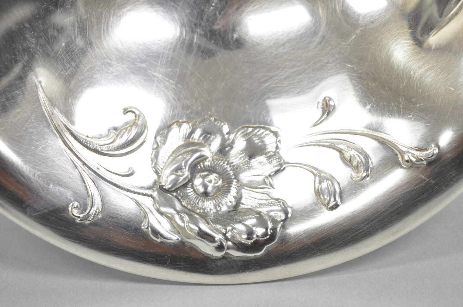 Antique Victorian Floral Repousse WMA Rogers Silver Plated Footed Compote Dish