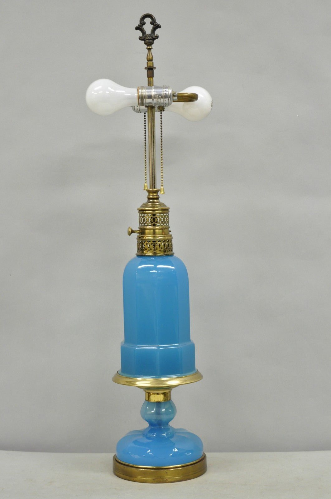 Vintage French Neoclassical Blue Opaline Glass Hollywood Regency Table Lamp