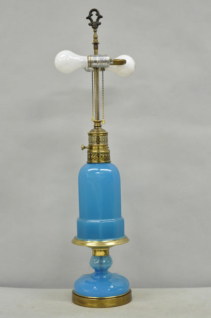 Vintage French Neoclassical Blue Opaline Glass Hollywood Regency Table Lamp