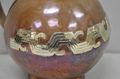 Vintage Artesanias Taxco Mexico Primitive Water Pitcher Silver Mounted Copper