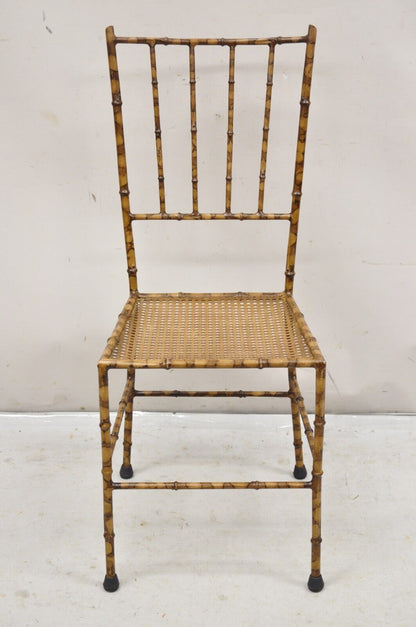 Vintage Italian Hollywood Regency Gold Metal Faux Bamboo Chivari Side Chair