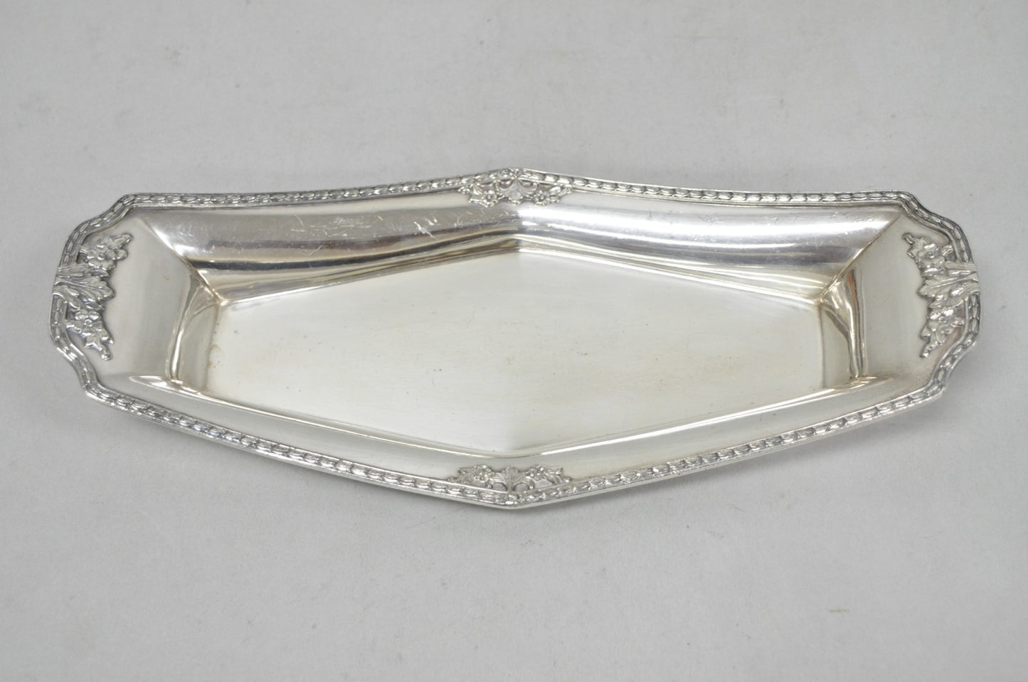 Vintage Poole 8093 Victorian Silver Plated Narrow "Boat Form" Trinket Dish