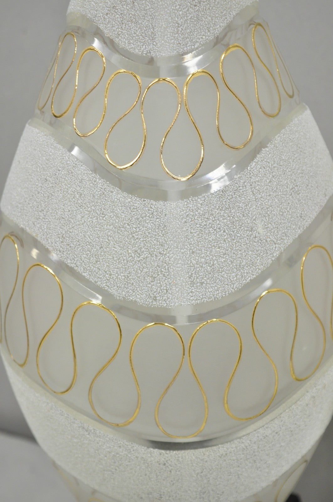Vintage Mid Century Modern Sculpted Frosted Glass Gold Wavy Table Lamps - a Pair