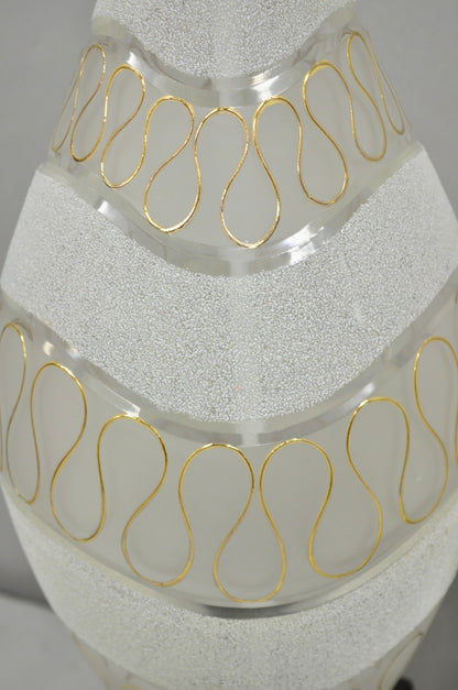 Vintage Mid Century Modern Sculpted Frosted Glass Gold Wavy Table Lamps - a Pair
