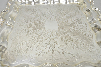 Vintage English Silver Mfg. Silver Plated Ornate Square Bar Serving Platter Tray