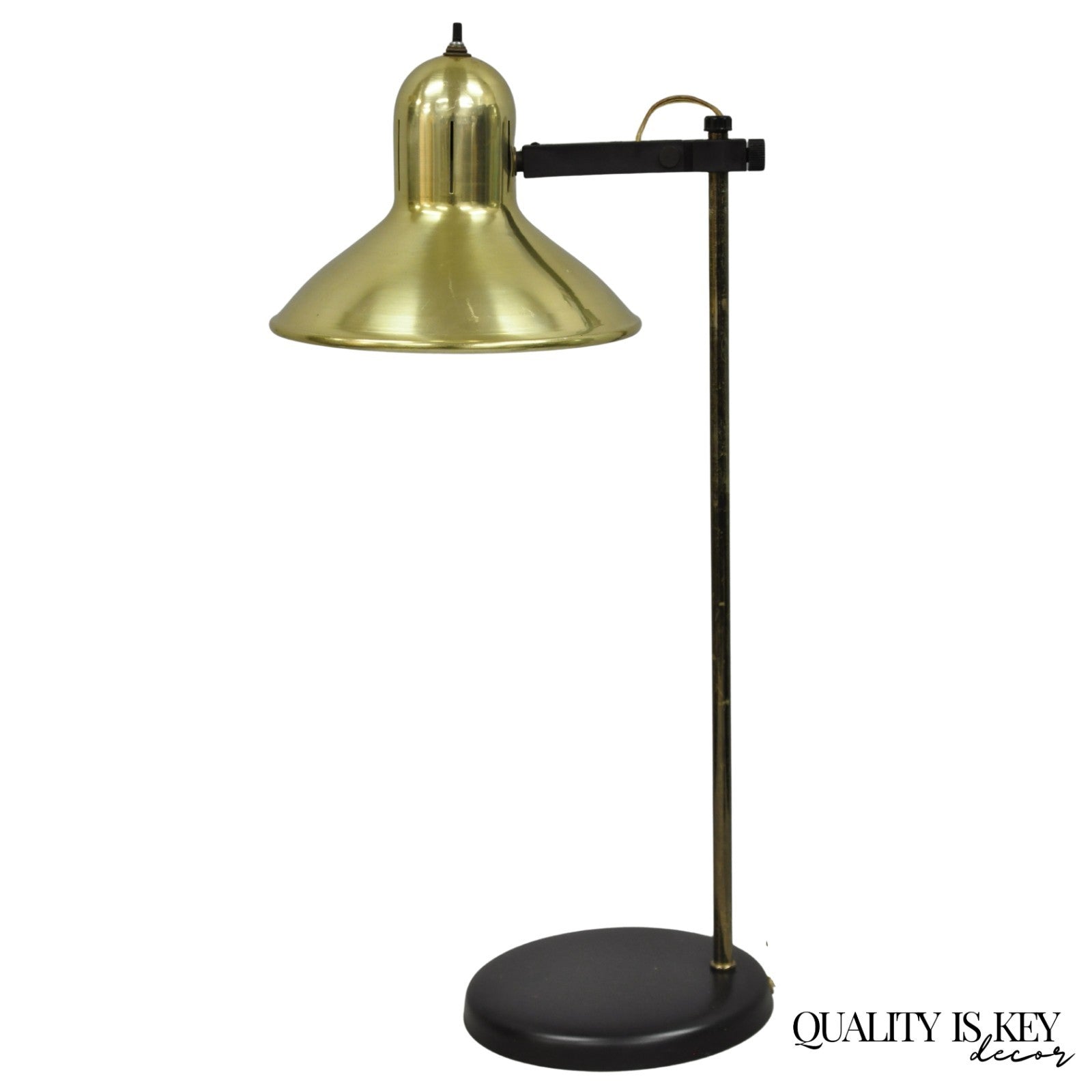 Vintage Mid Century Modern Adjustable Height Brass Cone Task Desk Lamp