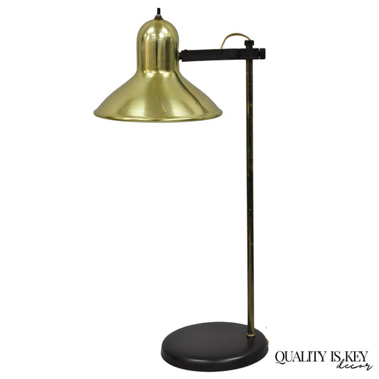 Vintage Mid Century Modern Adjustable Height Brass Cone Task Desk Lamp
