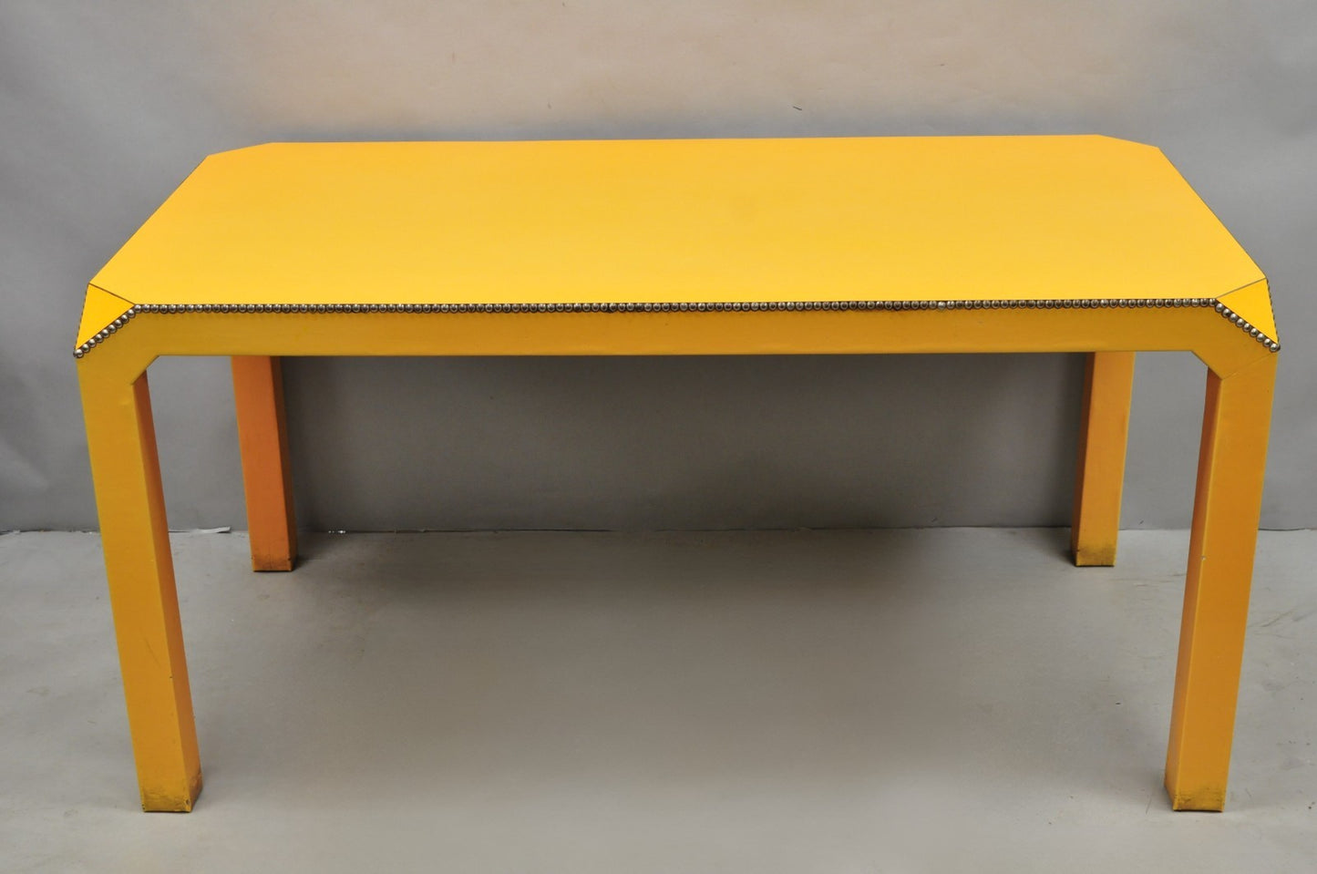 Vintage Hollywood Regency Orange Vinyl Laminate Parsons Style Dining Table Desk
