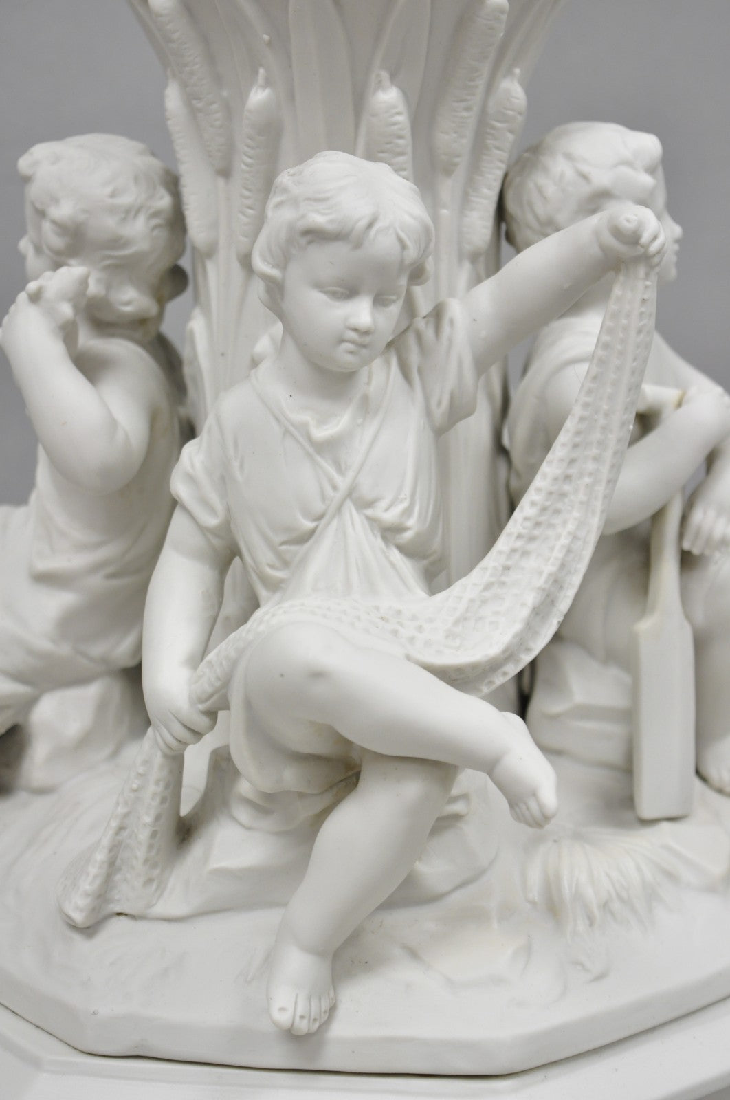 Vintage French Bisque White Porcelain Maritime Figural Cherubs Table Lamp